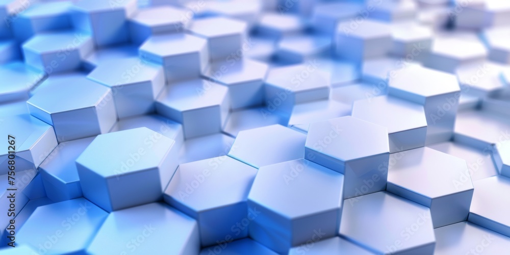 A blue and white background with white cubes in a hexagonal pattern - stock background. A blue and white background with white cubes in a hexagonal pattern - stock background.