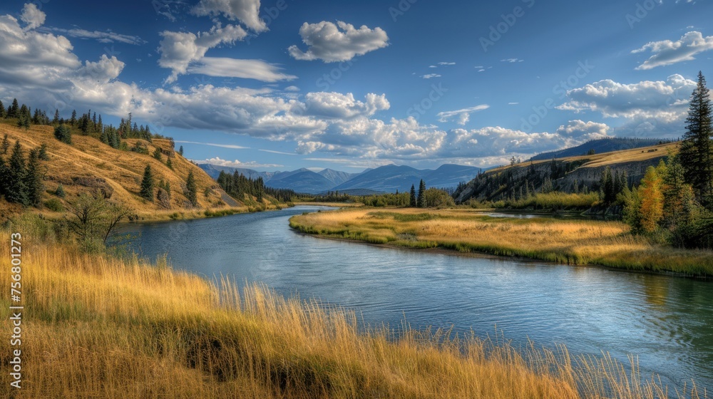 The River winds through the grasslands, offering a serene escape into nature's wilderness.