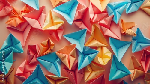 Paper origami geometric shape colorful background
