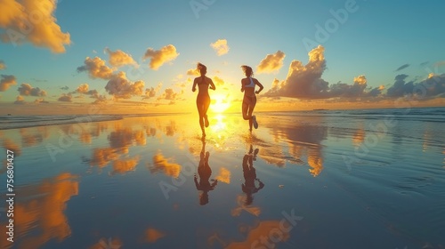 running at the beach.  © CreativeCreations