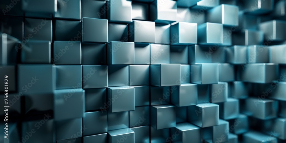 A blue wall made of cubes - stock background. A blue wall made of cubes - stock background.