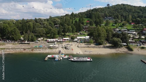 Beautiful Landscape Molo Beach Lake Solina Bieszczady Aerial View Poland photo