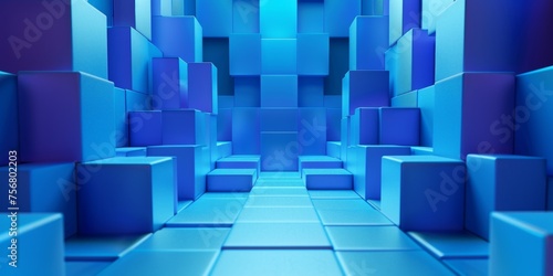 A blue room with blue cubes - stock background.