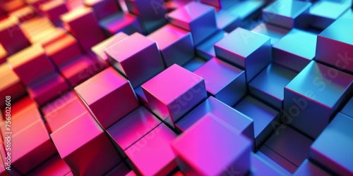 A colorful image of blocks with a blue and pink background - stock background.