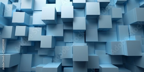 A blue wall made of cubes - stock background.