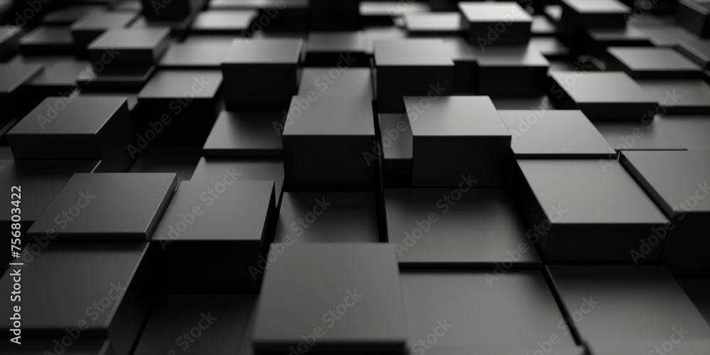 A black and white image of a wall made up of black squares - stock background. A black and white image of a wall made up of black squares - stock background.