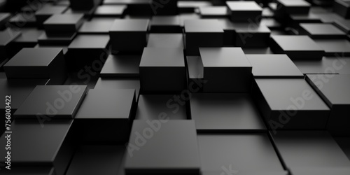 A black and white image of a wall made up of black squares - stock background.
