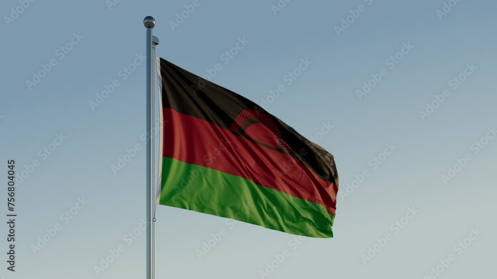 Malawi Lilongwe Flag loop looping Cinematic Realistic Waving Motion Blue Sky Malawi Lilongwe Flag loop looping Cinematic Realistic Waving Motion Blue Sky