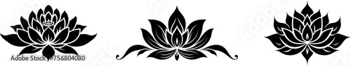 Set lotus flower icons. Simple black lotus silhouette .Vector lotus icons collection.