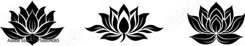 Set lotus flower icons. Simple black lotus silhouette .Vector lotus icons collection.