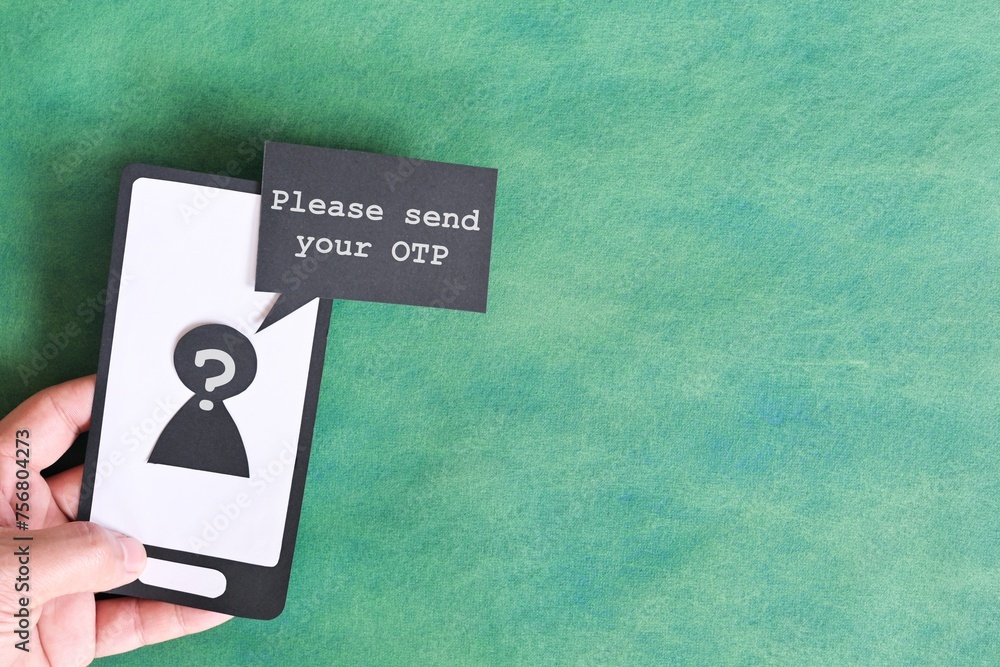 Send password text message smishing scam concept. Hand holding mobile phone with message from unknown sender.