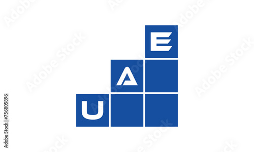 UAE initial letter financial logo design vector template. economics, growth, meter, range, profit, loan, graph, finance, benefits, economic, increase, arrow up, grade, grew up, topper, company, scale