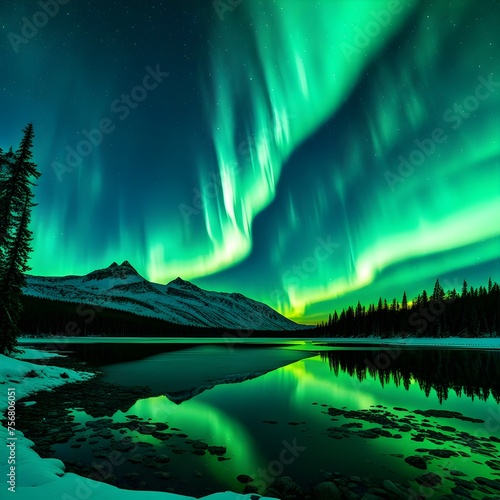 view of a lake with northern lights in the sky