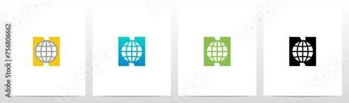 Globe On Letter Initial Logo Design N