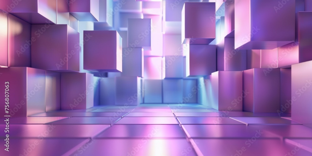 A room full of cubes in a purple color - stock background. A room full of cubes in a purple color - stock background.