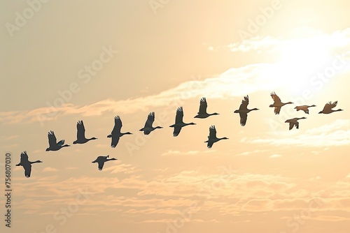 Flock Of Migratory Birds In V-Formation