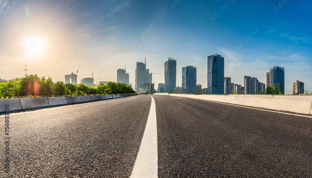 asphalt road on the city, in the style of perspective, smooth panorama.