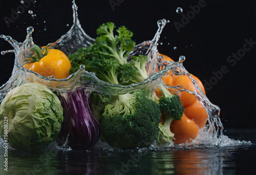 Jucie Vegetables Splashing Into Wather photo