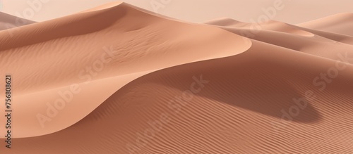 A closeup of an aeolian landform, a sand dune in the desert, with its beautiful slope and intricate soil patterns, resembling a hardwood flooring in the vast landscape of the erg