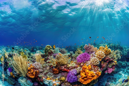 Panoramic View Of A Vibrant Coral Reef
