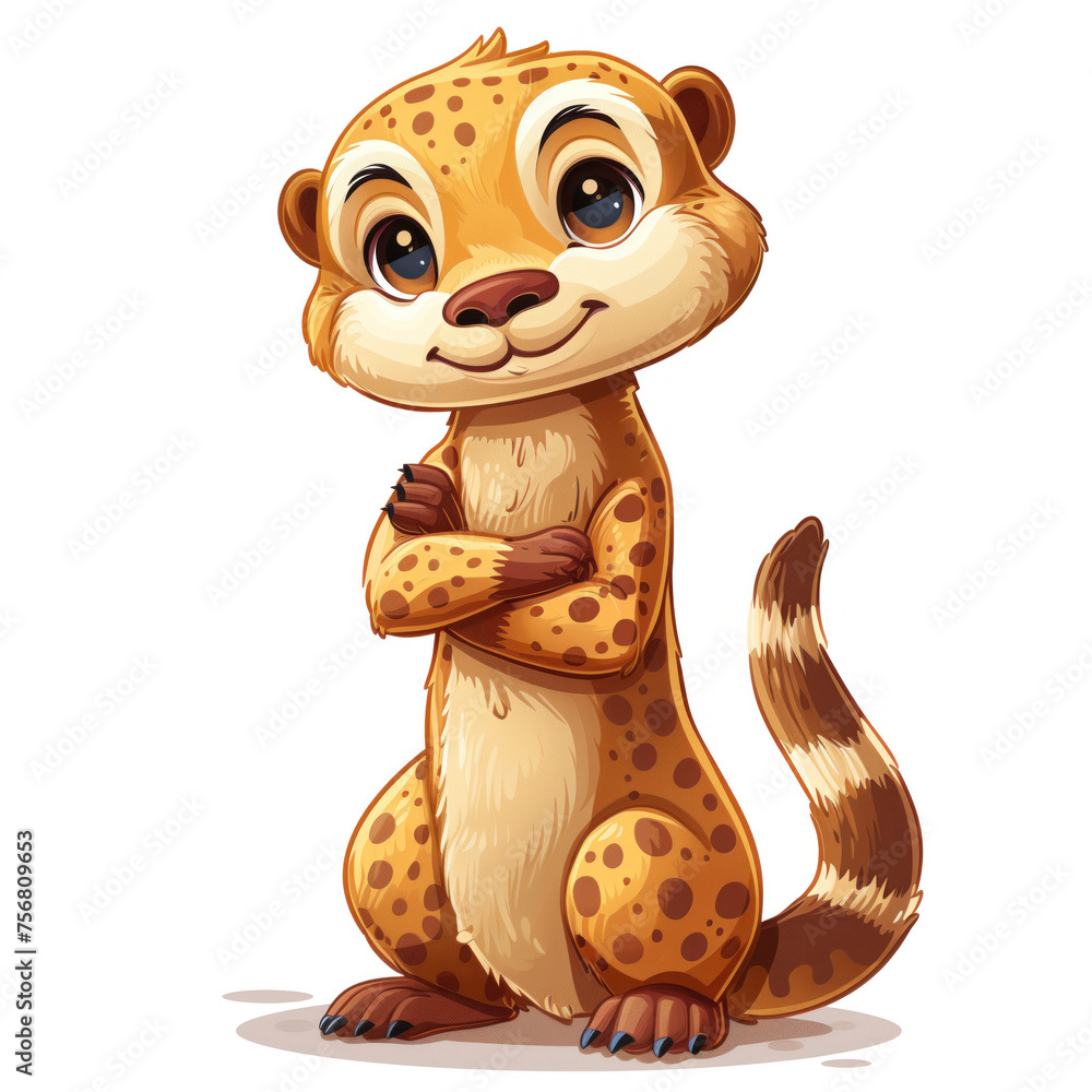 Naklejka premium Cute Funny Cartoon Mongoose, Illustration for Children Book, Generative AI