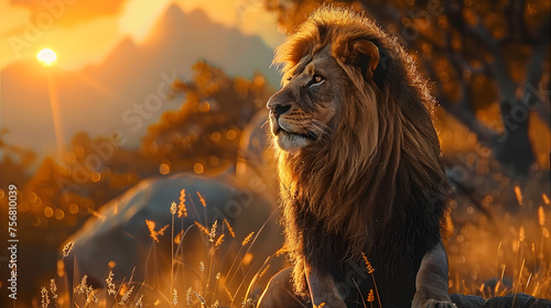 Lion at sunset.