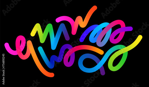 Abstract Gradient Lines. Vector 3d Fluid Graphic Shapes. Dynamic Liquid Spiral and Curve Colorful Stripes. Digital Graffiti Gradient Confetti Design