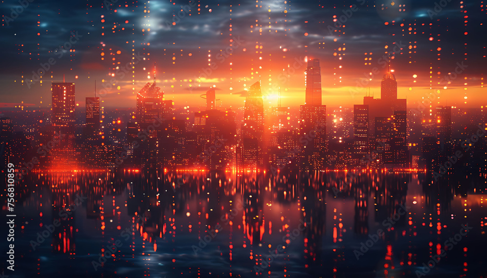 majestic and modern night city views, light speed data transfer interconnected, smart city majestic and modern night city views, light speed data transfer interconnected, smart city