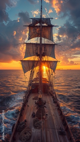 Magnificent  historical schooner sailing in the ocean