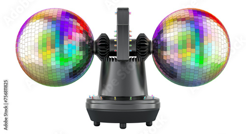 Rotating Double Ball Mirror Strobe. Disco Roto Balls, 3D rendering isolated on transparent background photo