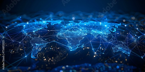 Digital World Map: Symbolizing Global Connectivity, Data Transfer, and Technology Exchange. Concept Global Connectivity, Data Transfer, Technology Exchange, Digital World Map