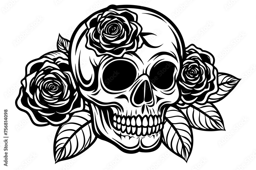 skull-with-roses-tattoo-vector-illustration