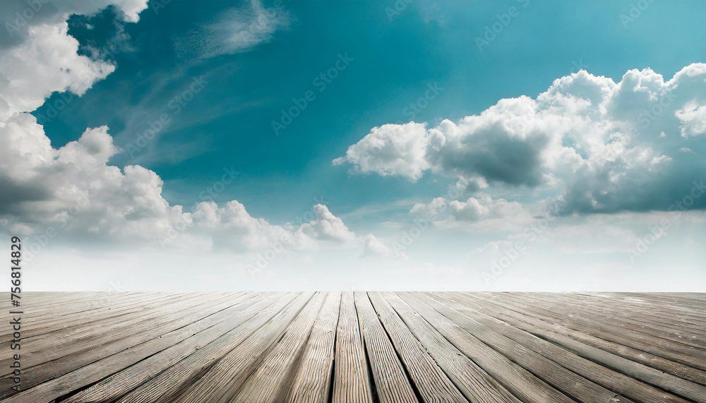empty stage and the background of the sky with clouds