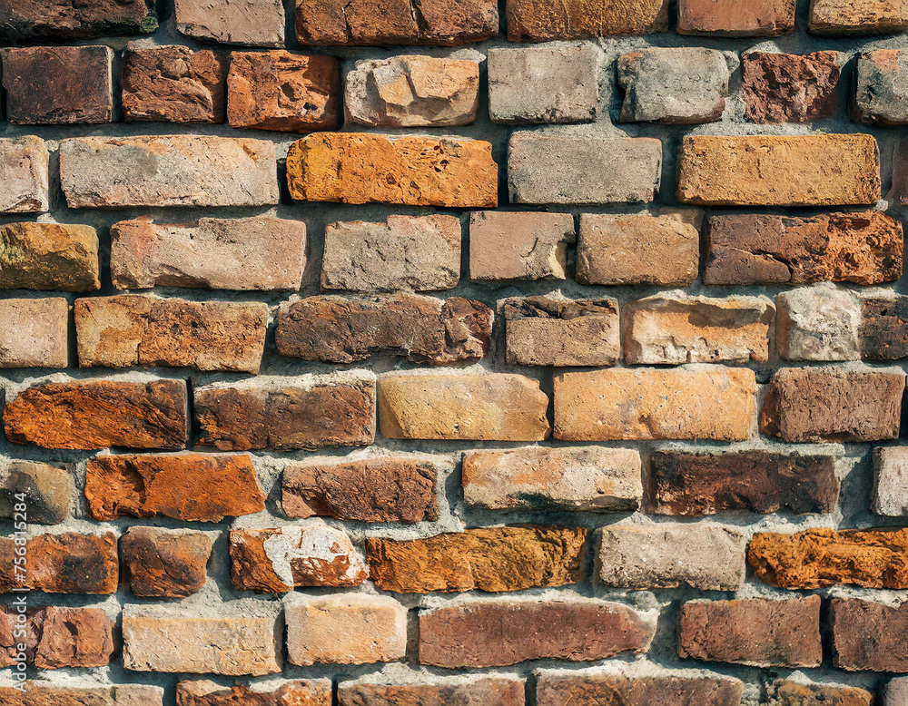 Obraz premium Textured surface of an aged brick wall with a variety of warm tones