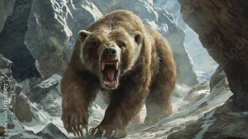 Cave bear (Ursus Spaeleous), animals of the ice age, ai generative