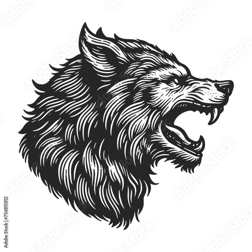 majestic werewolf sketch engraving generative ai vector illustration. Scratch board imitation. Black and white image.