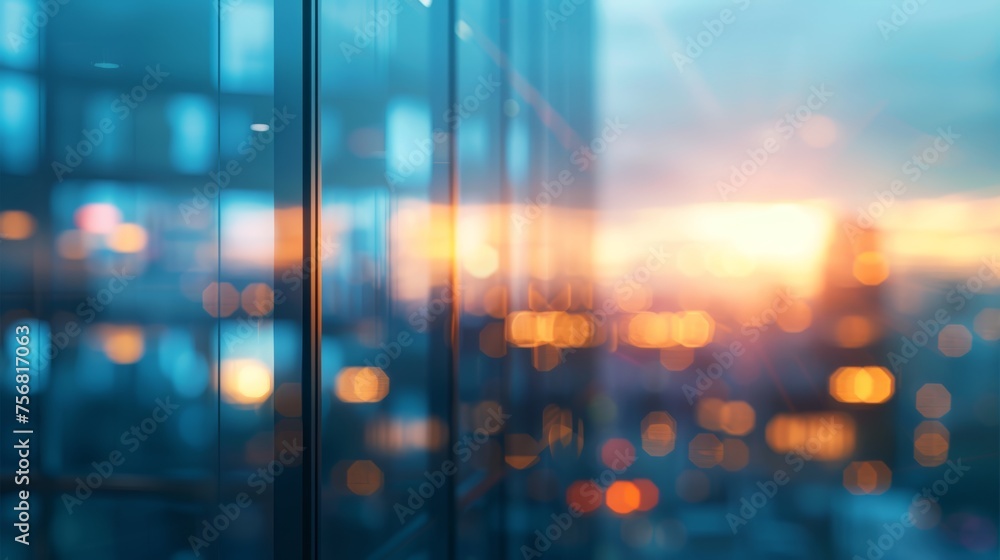 Blurry view of a glass office building. Bokeh effect.