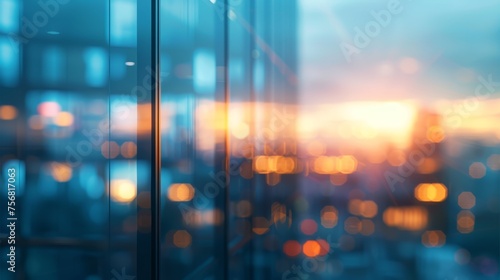 Blurry view of a glass office building. Bokeh effect.