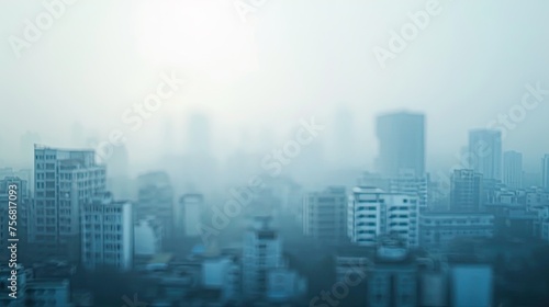 Air pollution in the city. Smog city from PM 2.5 dust  Cityscape of buildings with bad weather  Unhealthy air pollution dust  environment  Blurred image