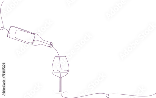 bottle of wine with wineglass line art 