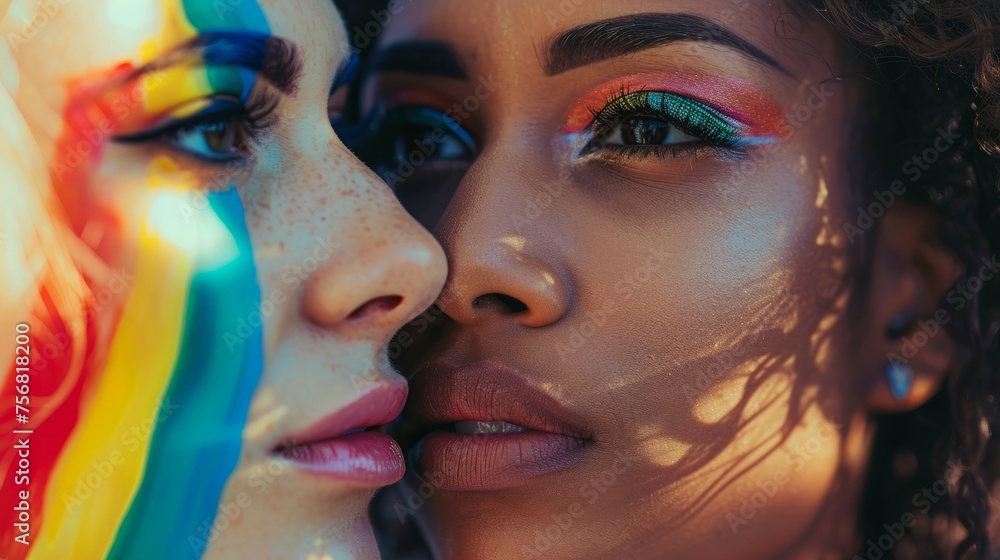Obraz premium Close-Up of a Multicultural Lesbian Couple 