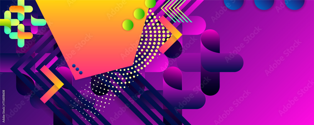 Fototapeta premium New bright juicy summer abstract fluid creative banner with lines and geometry trendy bright neon colors with dynamic lines