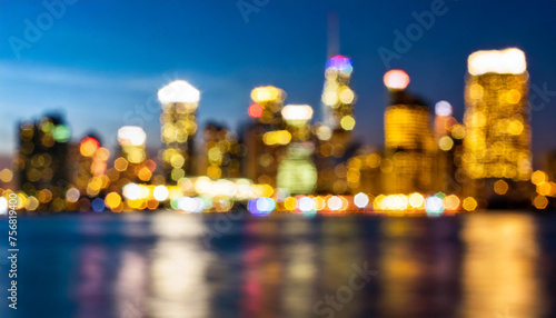 Blurred city lights reflecting on the surface, dynamic urban evening