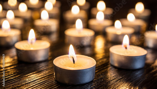 Multiple lit candles casting a warm glow, creating a peaceful atmosphere