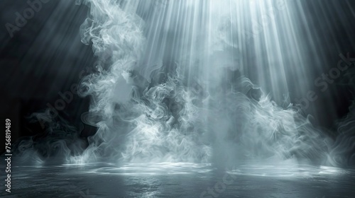 Wallpaper Mural An abstract background under mystical fog and smoke. Empty space of fluid fantasy and abstract fog on a floor with a dark background. Torontodigital.ca