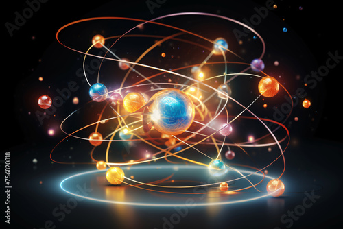 Wallpaper Mural Atom with colorful spheres representing electrons orbiting its nucleus Torontodigital.ca