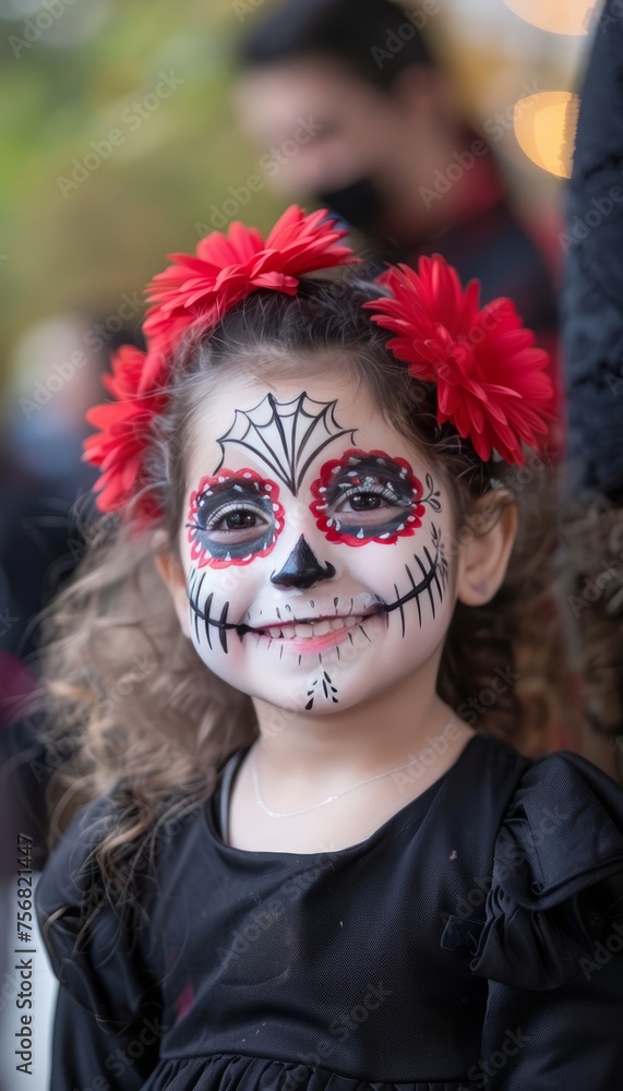 Day of the dead skeleton face painting background with space for text and celebration concept
