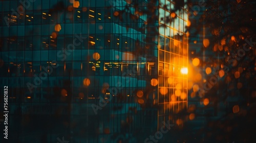 Sunlight reflecting off contemporary urban skyscrapers and business office buildings