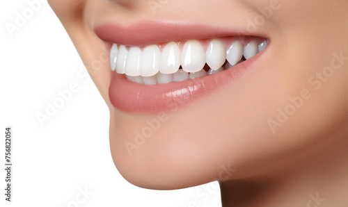 Perfect healthy teeth smile of a woman. Teeth whitening. Dental care, isolated on transparent background