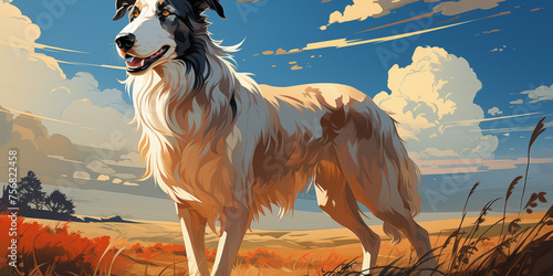 Portrait of a dog on a background of nature. Vector illustration